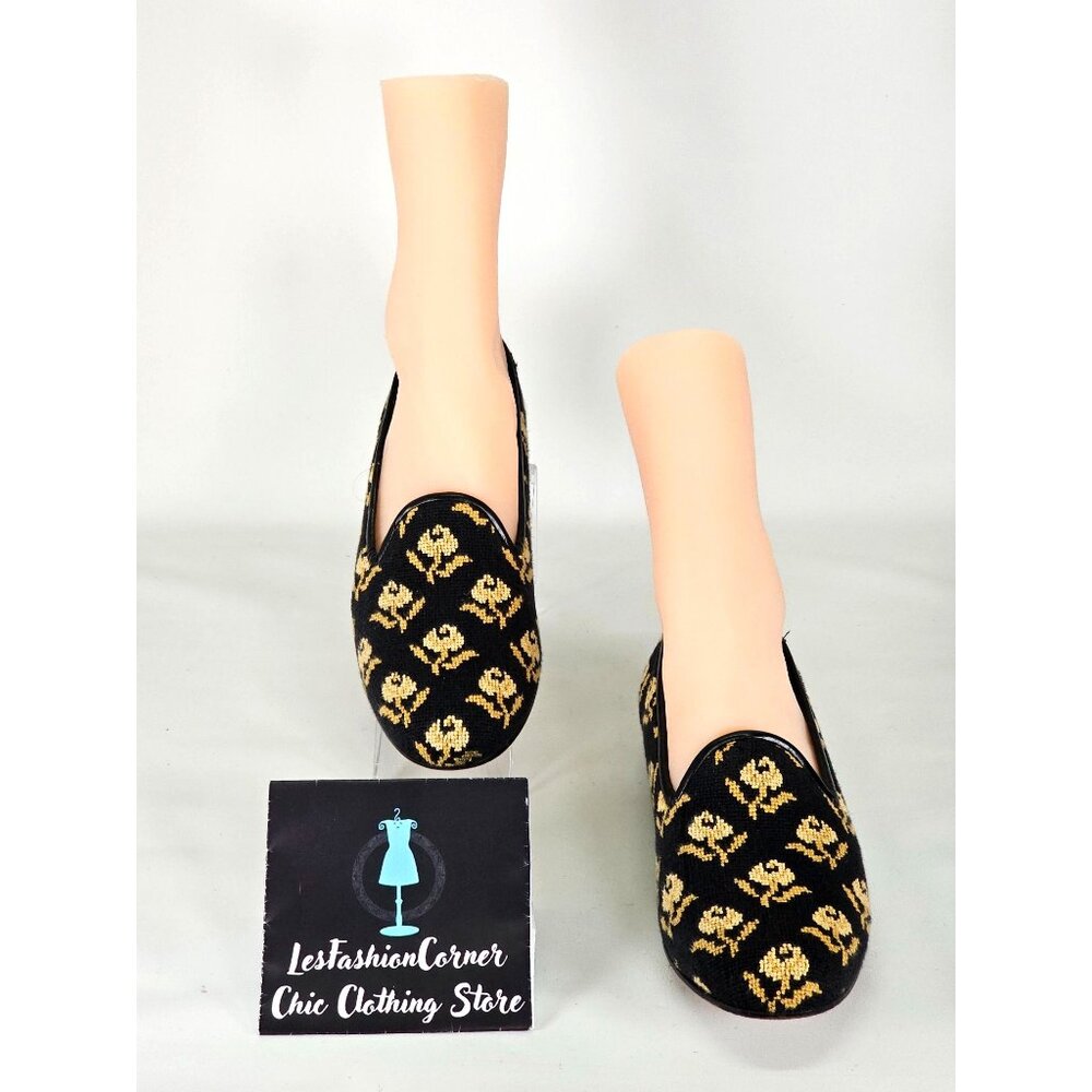 Zalo Women's Black/Yellow Flowers Print With Black Leather Trim Loafers Sz 8 195 - Picture 2 of 15